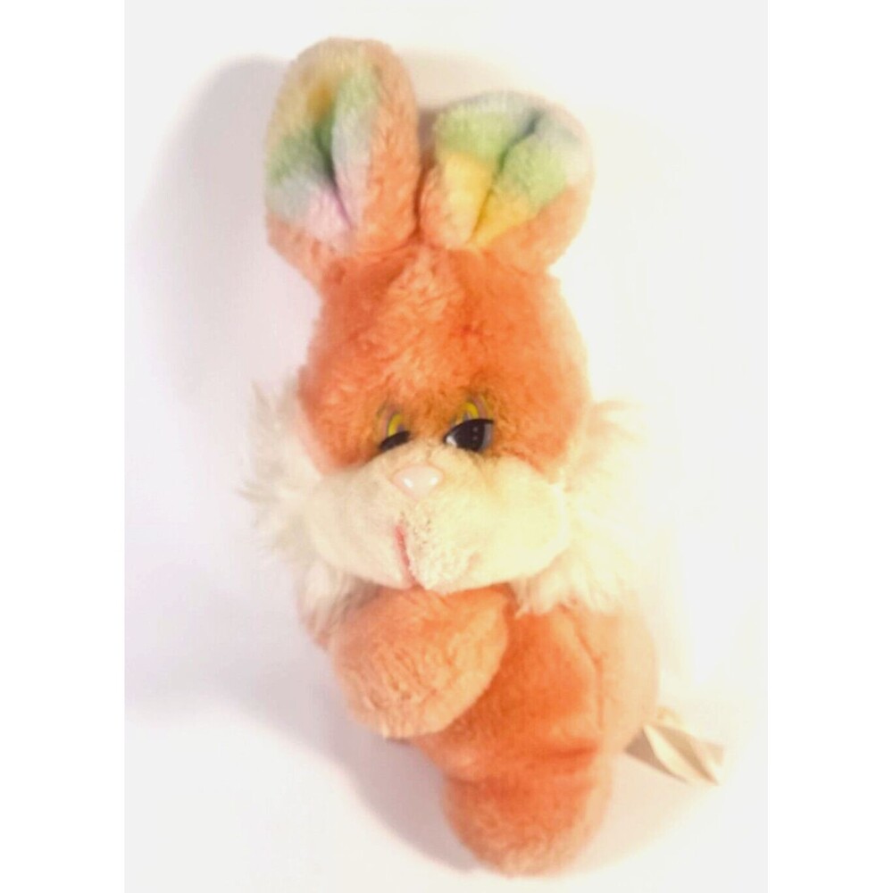 Easter Unlimited Pets pastel Pink Bunny plush 10" rainbow ears & sleepy eyes Vtg